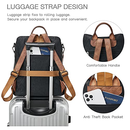 Shrrie Backpack Purse for Women Leather Backpack Fashion Designer Travel Backpack Convertible Shoulder Bag - color: 1-7 Black With Brown