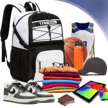 Basketball Bag Backpack with Ball Holder and Shoes Compartment - color: White