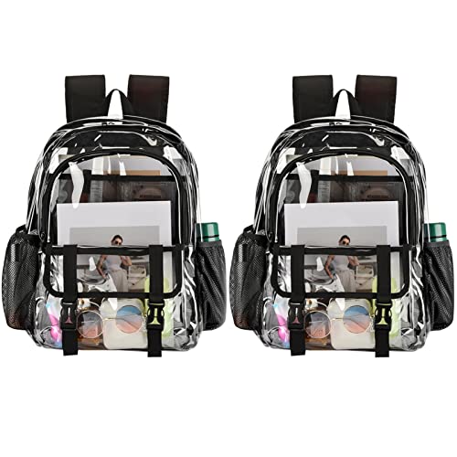 Clear Backpack, Large Clear Bag Stadium Approved Heavy Duty PVC Transparent See Through Backpacks for College,Stadium,Work,Security,Festival - color: Black-2pack