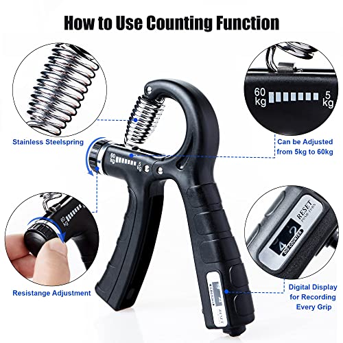 Grip Strength Trainer Set of 2 Pack,Hand Grip Strengtheners Adjustable Resistance 10-132lbs Forearm Trainer with Counter,Hand Trainer,Portable Forearm Workout Exercise Equipment black
