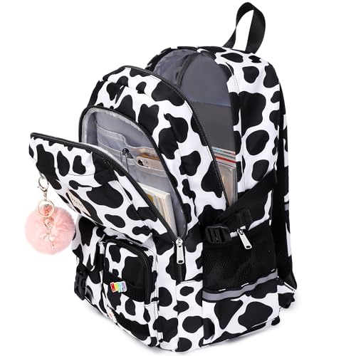 abshoo Big Student Laptop Backpack For College Women Middle High School Teen Girls Bookbag Travel Daypack (Cow Print Black) - color: Cow Print Black