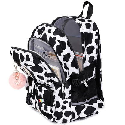 abshoo Big Student Laptop Backpack For College Women Middle High School Teen Girls Bookbag Travel Daypack (Cow Print Black) - color: Cow Print Black