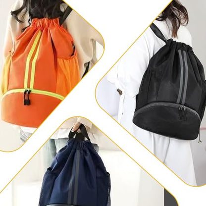 Drawstring Backpack Gym Bag with Shoes Compartment, Water-Resistant String Backpack Beach Cinch for Women Men