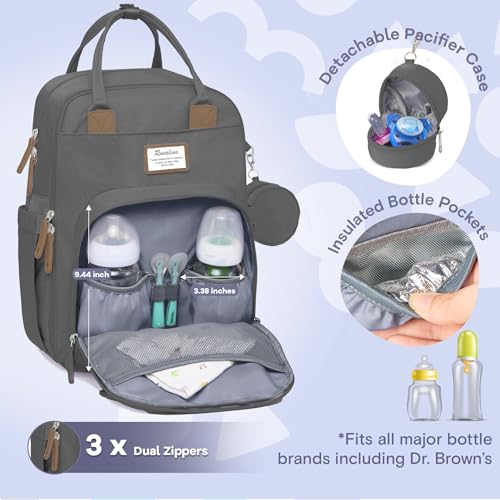 RUVALINO Diaper Bag Backpack, Multifunction Travel Back Pack Maternity Baby Changing Bags, Large Capacity, Waterproof and Stylish, Iron Gray - color: Iron Gray