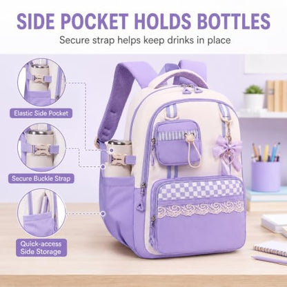 Bluboon Backpack for School Teen Girls Bookbags with Lunch Bag & Pencil Case Aesthetic Water Resistant School Bags for Kids - color: Purple Gingham