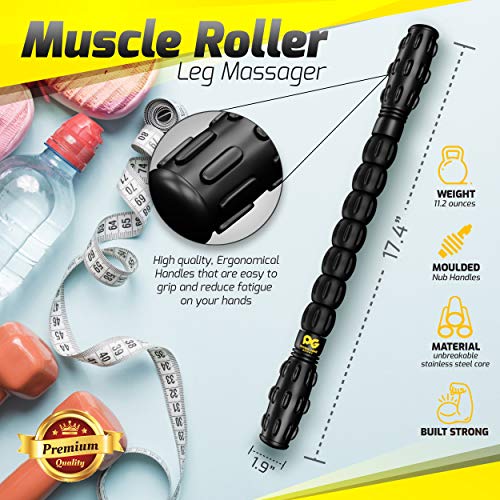 Physix Gear Roller Stick - Muscle Roller Massage Stick for Legs, The Stick Massage Roller for Deep Tissue Massaging Stick for Athletes, Physical Therapy Muscle Roller, Recovery Stick Roller - color: Black