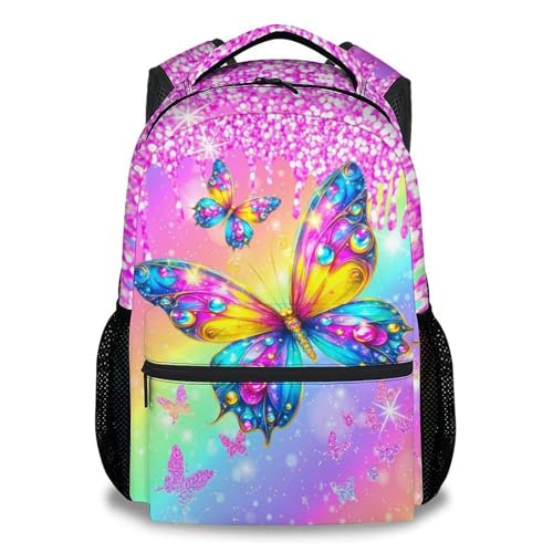 Girls Butterfly Backpack for Kids Bookbag - Toddler School Bag with Padded Shoulder Straps for Daughter Primary Elementary (17 Inch) - color: Rich Pink