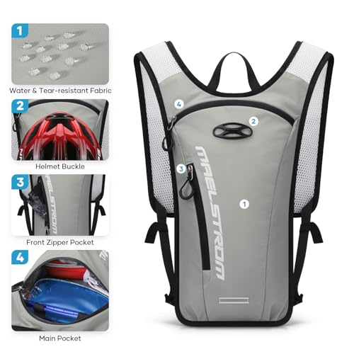 Maelstrom Hydration Backpack, Hiking Backpack with 2L Water Bladder, Running Hydration Vest for Cycling Hiking Rave for Men Women - color: Grey