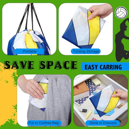 Dansydaisy 12 Pcs 12 In Volleyball Drawstring Backpack Bag Goodie Snack Gift Bags Sports Party Favors String Backpack Bulk(Blue, Yellow, White) - color: Blue, Yellow, White