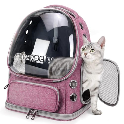 Cawypety Cat Backpack Carrier, Breathable Cat Carrier Large Space Bubble Pet Backpack for Kitty Small Dog up to 12lbs, Transparent & Foldable Pet Carrier for Travel Hiking（Pink） - color: Pink
