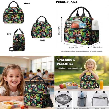 Talayituse Dinosaur Paint Splatter Paw Print Back-to-School 6-Piece Boys Kids Backpack Set – 17.7 Inch Water Resistant Backpack, Lunch Bag, Pencil Case, Water Bottle Holder, Bookmark & Keychain - color: Dinosaur Paint Splatter Paw