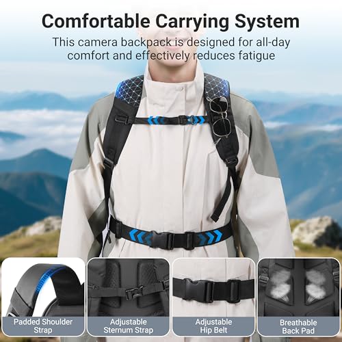 Hardshell Professional Photography Backpack for DSLR Digital Cameras, 22L