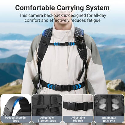 Hardshell Professional Photography Backpack for DSLR Digital Cameras, 22L