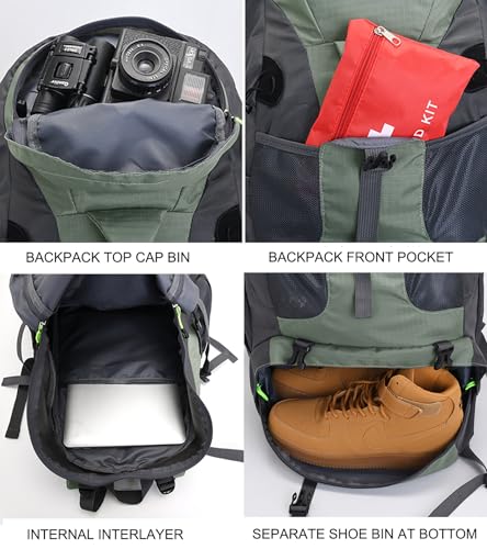 Bseash 50L Hiking Backpack, Water Resistant Lightweight Outdoor Sport Daypack Travel Bag for Camping Climbing Skiing Cycling (Army Green - With Shoe Compartment) - color: Army Green - With Shoe Compartment