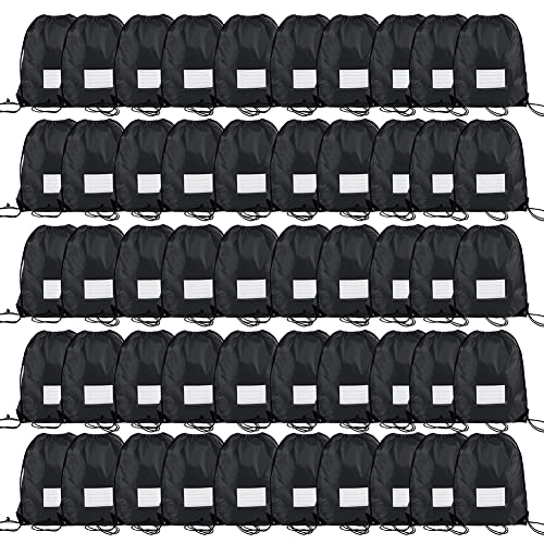CODOBON 50 Pack Drawstring Bags,Bulk Draw String Backpack, DIY Gym Sports Cinch Bag Sackpack for Women Men, Black - color: Black