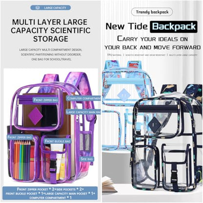 Clear Backpack-Heavy Duty PVC clear backpack for Stadium/Travel/Work,Dual Zippered Compartments&Mesh Side Pockets (purple) - color: Purple
