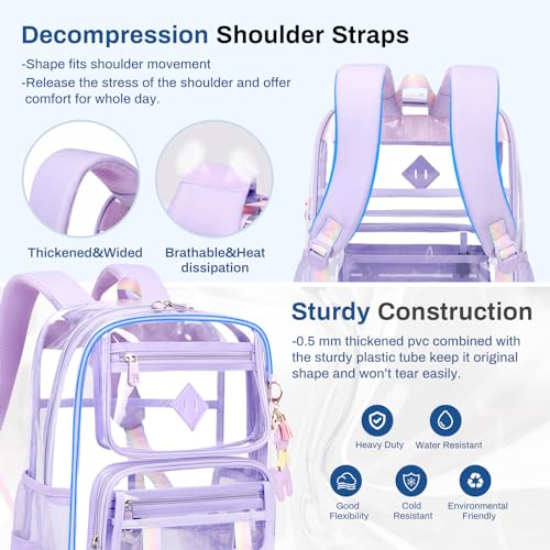 Sisipoet Clear Backpack for School, PVC Clear Bookbag Heavy Duty Transparent Backpack for Stadium Events See Through Bag - color: 1pc-purple