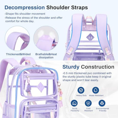 Sisipoet Clear Backpack for School, PVC Clear Bookbag Heavy Duty Transparent Backpack for Stadium Events See Through Bag - color: 1pc-purple