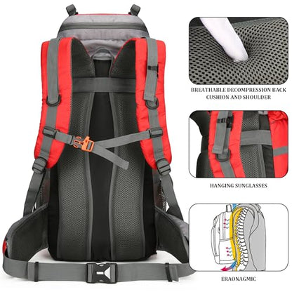 75L Hiking Backpack with Rain Cover Waterproof Camping Backpack Shoes Warehouse for Men Women, Frameless - color: Red, size: 60L