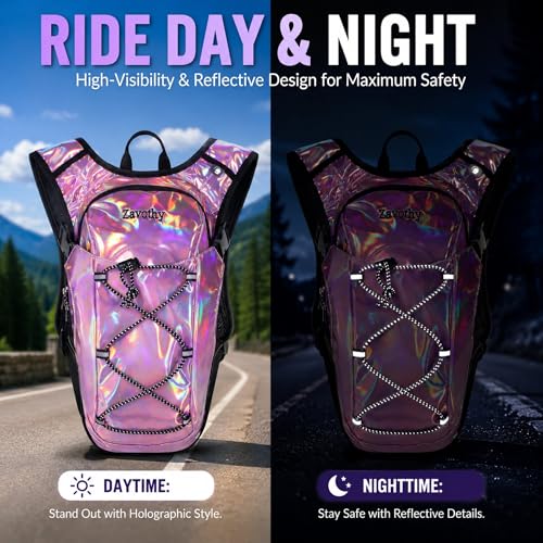 Reflective Hydration Backpack, Hydration Pack - Water Backpack with 2L Hydration Bladder, Essential for Festivals - Rave Hydration Pack for Hiking, Running, Cycling, and Festivals - color: Pink