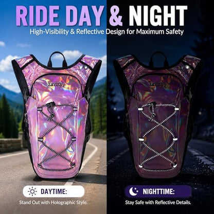 Reflective Hydration Backpack, Hydration Pack - Water Backpack with 2L Hydration Bladder, Essential for Festivals - Rave Hydration Pack for Hiking, Running, Cycling, and Festivals - color: Pink