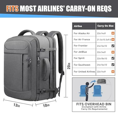 Extra Large Travel Backpack 45L Expandable, Waterproof Wet Pocket Carry On Daypack, Anti-Theft TSA 18 Inch Laptop Bag for Men Women Flight Approved Weekender Duffel, Grey - color: Grey, size: XX-Large