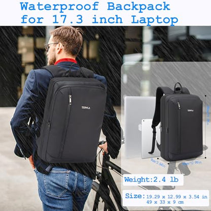 Tzowla Business Commute Laptop Backpack Fit 17.3 Inch Laptop,Slim & Expandable Waterproof Work Backpacks with Luggage Strap,Travel Lightweight Bag Gift for Men Women(Black) - color: Black