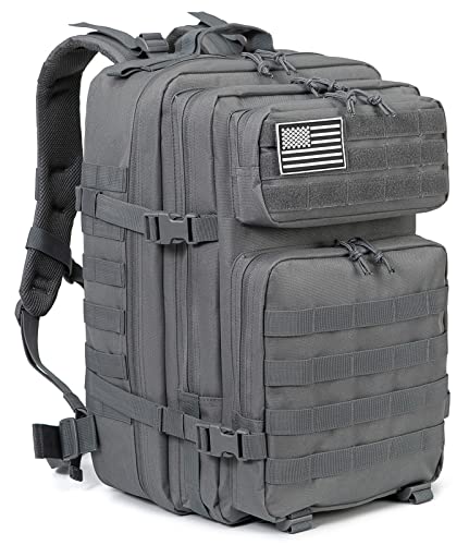 QT&QY 45L Military Tactical Backpacks Molle Army Assault Pack 3 Day Bug Out Bag Hiking Treeking Rucksack… - color: 3.0 Gray