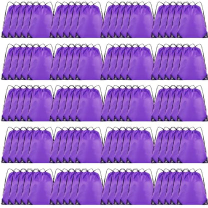 Grneric 100 Pieces Drawstring Backpack Bulk Cinch Sackpack Ployster Drawstring Bags for Gym Party Trip(Purple) - color: Purple