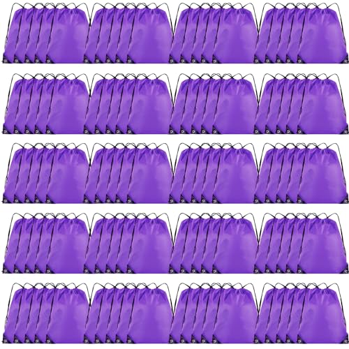 Grneric 100 Pieces Drawstring Backpack Bulk Cinch Sackpack Ployster Drawstring Bags for Gym Party Trip(Purple) - color: Purple