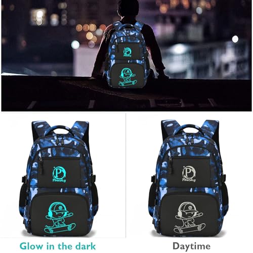 School Backpack for Boys, Waterproof Laptop Backpack with USB Charging Port, Anime Cartoon Luminous Backpack Lightweight Kids Bookbag for Teen Boys - style: Skateboard-4