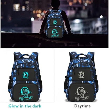 School Backpack for Boys, Waterproof Laptop Backpack with USB Charging Port, Anime Cartoon Luminous Backpack Lightweight Kids Bookbag for Teen Boys - style: Skateboard-4