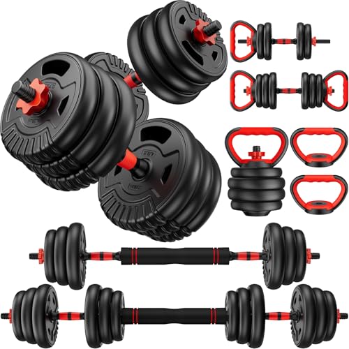 Adjustable Dumbbell Set, 22/33/45/70/90lbs Free Weight Set with Connector, 5-in-1 Dumbbell Set for Barbells, Kettlebells, Push up Stand, Weight Plate, Fitness Exercises for Home Gym Suitable Men/Women - color: 90LB(45LB Pair)