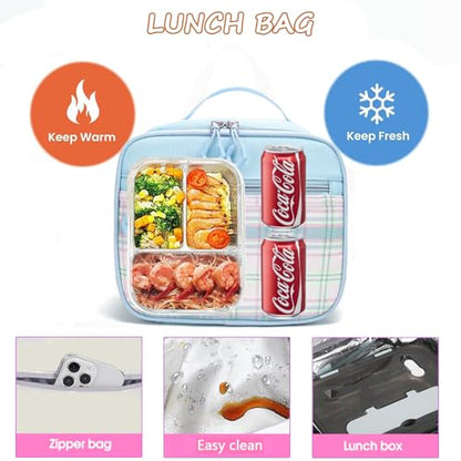 Girls Backpack with Lunch Box Cute School Backpack for Girls Kids Teens Kawaii Bookbag Set for Primary Elementary，Blue - color: Blue