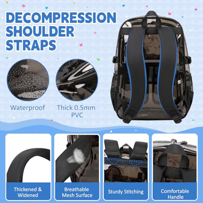 Clear Backpacks for Stadium Events Heavy Duty Clear Bookbag for School Girls Transparent Back Pack, Black Semitransparent - color: Black Semitransparent