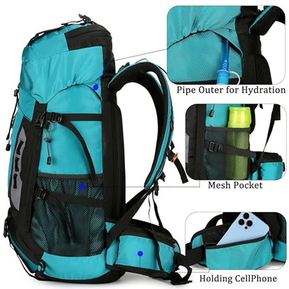 YFREAL 60L Travel Hiking Camping Backpack with Rain Cover,Backpack Water Resistant,Climbing Backpack for Men Women (LIGHT BLUE) - color: Light Blue