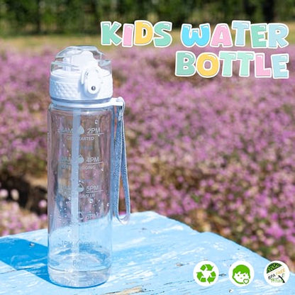 OLDLEY 17oz Kids Water Bottle, Tritan BPA-Free, Leakproof Flip Straw Lid, Motivational Time Marker, Carry Strap, Reusable Clear Water Bottle for Boys & Girls,Clear - color: Clear, style: 17 Ounces