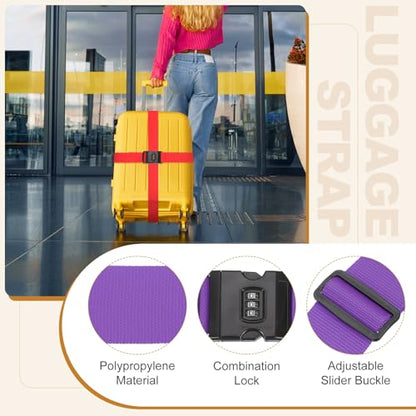 MECCANIXITY Luggage Straps with Combination Lock Adjustable Suitcase Belt Strap for Suitcase Briefcase Backpack Travel, Purple, Pack of 4 - color: Purple