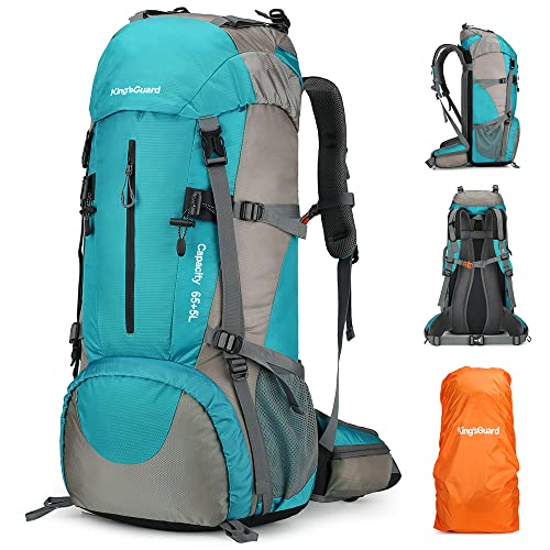 King'sGuard 70L Hiking Backpack with Rain Cover Lightweight Waterproof Travel Camping Backpack Large Backpacking Pack - color: Lakeblue