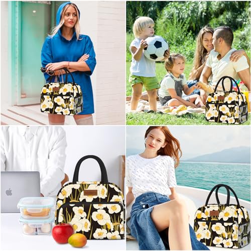 Coobiiya Lunch Bag Women, Daffodil Lunch Bag for Women Adult, Small Leakproof Cute Lunch Box Tote Large Capacity Reusable Insulated Cooler Lunch Container for Work/Office - color: Daffodil