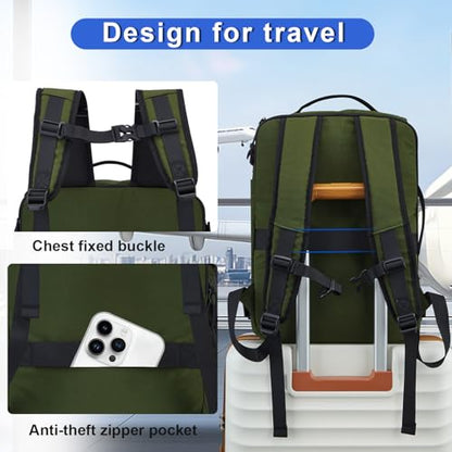 Carry On Travel Backpack Flight Approved Laptop Backpack Business Work Backpack for Women Men Large Capacity Casual Daypack with Wet/Dry Separation Pockets, Dark Green - color: Dark Green, style: B