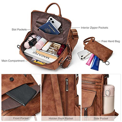 Shrrie Backpack Purse for Women Fashion Leather Backpack Purse Designer Travel Backpack Convertible Shoulder Bag with Wristlet - color: 1-2 Nubuck Brown