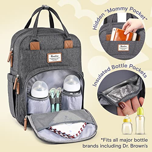 RUVALINO Diaper Bag Backpack-Expandable Baby Bag with up to 50% Capacity -Baby Essentials Bag with Changing Pad Insulated Bottle Holders & Pacifier Case, Waterproof, Dark Gray XL - color: Dark Gray