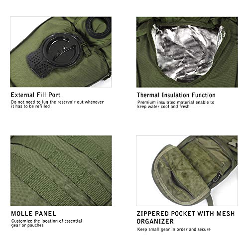 Unigear Tactical Hydration Backpack with 3L Water Bladder, Molle Backpack - color: Green