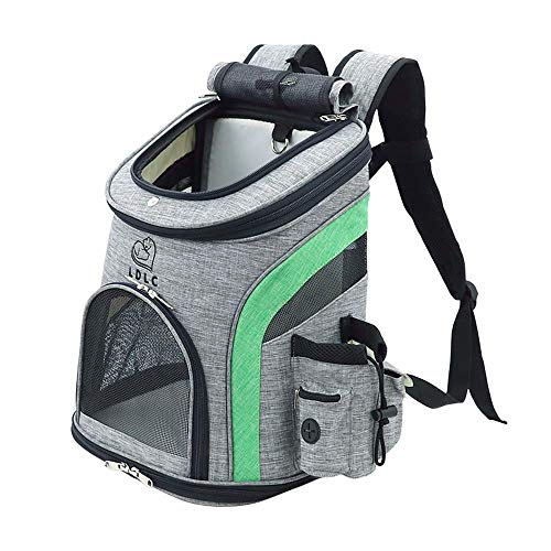 LDLC Pet Carrier Backpack for Small Cats and Dog,Breathable Mesh Puppies/Ventilated Design,Two-Sided Entry,Pet Bag for Hiking Travel Camping Outdoor Hold Pets (M, Grey and Green) - color: Grey And Green, size: Medium