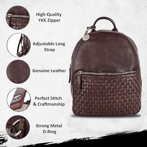 Brown Leather Backpack for Men & Women, 20L Capacity - color: Brown