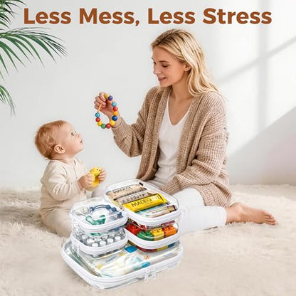5 Pack Diaper Bag Organizer Pouches, Clear Hard Shell Zipper Cases for Baby Travel Essentials, Waterproof Storage Box for Pacifier Snacks Toys Wipes Clothes, Makeup Bag, Lego Toy Storage, Toiletry Bag - size: 1M+2S+2XS