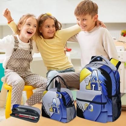 Mercuryelf Volleyball Backpack Set for Girls - Custom Kids School Bookbag with Lunch Box for Athlete Team - color: Blue