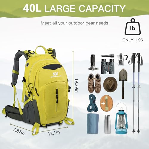 Farmer&Donkey Hiking Backpack, 40L Waterproof Camping Backpack with Packable Back Panel & Rain Cover, Men Women Rucking Backpacking Backpack Outdoor Sport Lightweight Travel Daypack for - color: Green