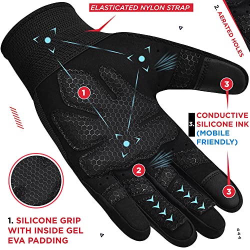 RDX Weight Lifting Gloves Gym Workout, Full Finger Touch Screen, Breathable Anti Slip Padded Palm Protection, Fitness Strength Training Powerlifting HIIT WOD Exercise, Men Women Home Gym Cycling - color: BLACK, size: X-Large
